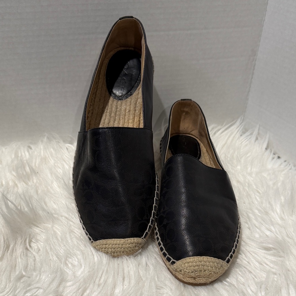 COACH Carley espadrille in black leather w perforated signature logo pattern
